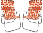 Patio Folding Chair,Outdoor Portable Camping Chair, Lawn Webbing Chair, Steel Structure Webbed Beach Chair, 2 Pack Lightweight Chair Set for Yard, Garden,twored