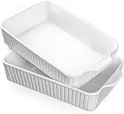 2 Pack Casserole Dishes for Oven, Ceramic Baking Dish 9x13,4.2 Quarts Casserole Dish with Handles, Lasagna Pan Deep Baking Pan Set Bakeware Oven Safe Baking Dishes for Oven,Lasagna,Wedding Gift, White
