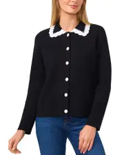 CeCe Lace Trim Collared Cardigan