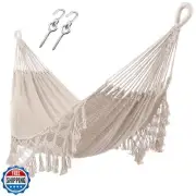 ZEAN Handwoven Hammock with Tassels by Thick Cotton Rope XL Two Person Hammoc