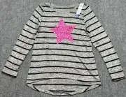 Arizona Jean Co Sweater Girls L 14 Gray Black Striped Sequin Star New