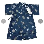 Yukata Kimono Jinbei Kids 110cm 4T to 5T Made in Japan Navy blue Cotton Beetle