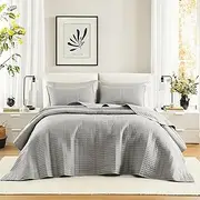 Comfort Spaces Kienna Quilt Set-Luxury Double Sided Stitching Design All Season, Lightweight, Coverlet Bedspread Bedding, Matching Shams, Oversized King (120"x118"), Gray