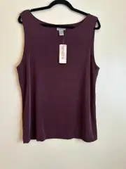 Chico's 3 Tank Sleeveless Top Women's US 16/18 High Neck Stretchy Fig Brown NEW