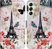 Galaxy A14 5G Case,Bcov Paris Tower Butterfly Leather Flip Phone Case Wallet Cover with Card Slot Holder Kickstand for Samsung Galaxy A14 5G