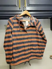 Isaac Mizrahi Live Jacket Womens Blue Red Striped Hooded Long Sleeves Cotton
