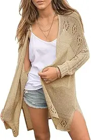 Misassy Womens Open Front Knit Sheer Cardigans Summer Boho Lightweight Long Sleeve Kimono Long Sweater