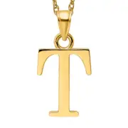 14K Solid Yellow Gold Letter T Initial Necklace