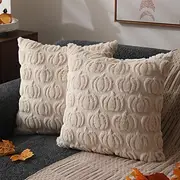 Fall Pillow Covers Fall Decorations Autumn Orange Pumpkin Throw Pillow Cases Soft Plush Faux Fur Wool Couch Cushion Case for Chair Sofa Bedroom Living Room Hom