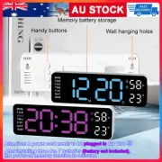 LED Display Digital Alarm Clock Temperature Date Bedside Desk Wall Clock Modern