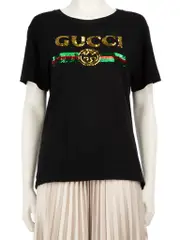 Black Sequin Tiger Logo T-Shirt