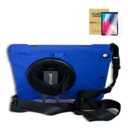 StylePro, iPad 10th gen shockproof case + tempered glass screen protector, hand strap, shoulder strap & stand, blue.