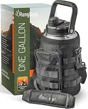 RANGLAND Insulated 1 Gallon Water Bottle with Sleeve - Stainless Steel Wide Mouth Growler with Tactical Carrying Bag - Insulation for Hot/Cold Drinks (128oz)