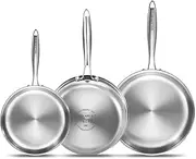 [DELARLO] Whole Body Tri-Ply Stainless Steel Frying Pan Set, 8”/10”/12” Cooking Pans, Kitchen Cookware Set, Fast Heating Chef's pan with Ergonomic Handles, Suitable for All Stove