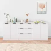 3 Piece Sideboards White Engineered Wood Buffet Table, Storage Cabinets, Farmhouse Furniture with Doors & Shelves for Kitchen, Dining & Living