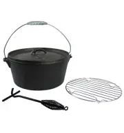 WildTrak 8.5L 9 Quart 4pc Cast Iron Camp Oven Set Inc Bag Lid Lifter Wire Trivet