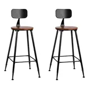 Set of 2 Bar Stools Pinewood Metal - Black and Wood