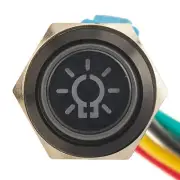 APS Illuminated Metal Latching Push Button Switch - Black, Head Lights