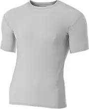 [A4] Men's Compression Crew Short Sleeve, Silver, 3X-Large