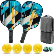 Magecubiku Pickleball Paddles, Lightweight Pickleball Rackets Set of 2 with 2 Outdor Balls,2 Indoor Balls and 2 Bar Grip Replacement Straps,Carbon Fiber Surface,Portable Carry Bag