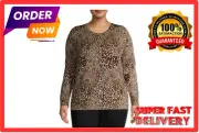 Time and Tru Women's Plus Size 1X Leopard Print Everyday Essential Crewneck -A33