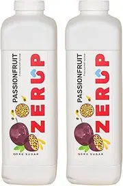Zerup Zero Sugar Passionfruit Flavoured Syrup 2 x 1L Bottles, Sugar Free Syrup, Passionfruit Flavour Drink Mix, Low Calorie Flavourings for Milk Shakes, Cocktails, Teas, Gluten Free, Keto Friendly, Halal