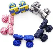 [HONEY BEAR] Silk Knot Cufflinks - 5 Pairs Mens Monochrome Set with Gift Case