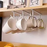 EigPluy Pack of 3 Cup Holders Under the Cabinet, Cup Storage Hooks, 12 Cup Hooks Under the Shelf, Coffee Cup Holder for Hanging Cups/Mugs/Cups (White)
