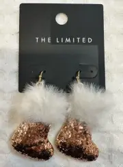 NWT The Limited Sparkly Gold CHRISTMAS STOCKINGS Dangle Earrings~Fuzzy Tops