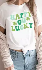 Happy Go Lucky Clover St Patricks PLUS Graphic Tee
