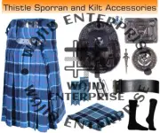 Scottish Handmade US Navy Tartan 8 yard Kilt & Accessories Package for Men's