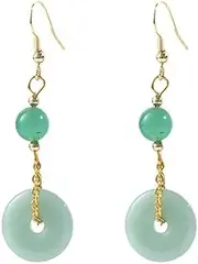[YTDJJWLS] Green Jade Earrings Classic Retro Stud Earrings Jewelry Chinese Style Long Dangle Earrings, Stone, No Gemstone