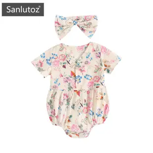 Sanlutoz 女嬰緊身衣短袖 時尚服裝帶頭帶