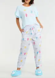 NEW PETER ALEXANDER CARE BEAR TOP & SATEEN ROLL UP PJ PANTS SET XS RRP$149.90