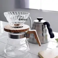 在飛比找Yahoo!奇摩拍賣優惠-新品HARIO 滴漏式玻璃過濾杯手沖咖啡壺套裝橄欖木分享壺V