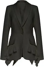 [Generic] Women's Suit Jacket Long Sleeved Single Button Ruffle Edge Patchwork Pleated Suit Jacket
