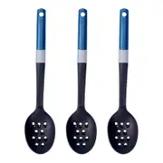 3PK Tasty Plastic Slotted Spoon Cooking Utensil 38cm Black/Blue