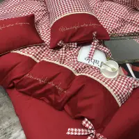在飛比找蝦皮商城精選優惠-紅色床包組 結婚床包組 單人雙人床包組 簡約時尚婚慶千鳥格紅