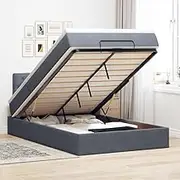 vidaxl - Ottoman Bed/Velvet King Single Mattress - Dark Grey, Storage, led Lights/Hydraulic Lift