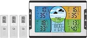 Digital Weather Station with 3 Remote Sensors 328ft/ 100m Indoor Outdoor Temperature Humidity Monitor Alarm Clock with Snooze Thermohygrometer with Weather Forecast/Pressure/Backlight/Date/Week/