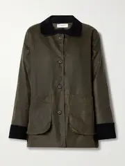 [KALLMEYER] KALLMEYER - Lottie Corduroy-trimmed Waxed-cotton Jacket - Army green - large large Green