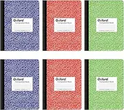 Oxford Composition Notebook 6 Pack, College Ruled Paper, 9-3/4 x 7-1/2 Inches, 100 Sheets, Assorted Marble Covers. 2 Each: Blue, Green, Red (63763)