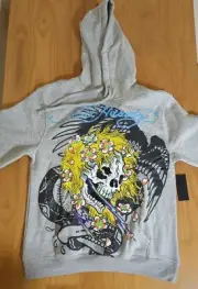 Ed Hardy Hoodie Medium Retro Blonde Skull Flowers Streetwear Sweatshirt New NWT
