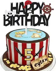 rs Pirate Themed Cake Topper Cupcake Toppe Happy Birthday Cake Decoration for Boys or Girls Birthday Party Pirate Nautical Sailing Treasure Sea of Thieves Theme Cake Decorations