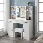 White Dressing Table with Stool 10 LED Mirror 3 Drawers Makeup Desk Vanity Set
