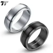 Quality TT 8mm Plain Black/Silver Brushed Stainless Steel Spinner BandRing (R10)