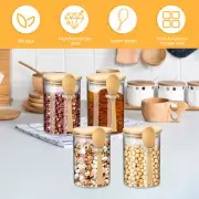 4Pcs Glass Jars with Bamboo Lids and Spoons 600ML Airtight Spice Jars GrMxX