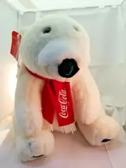 Coca-Cola White 12” Polar Bear Plush Toy with Scarf And Tags (5)