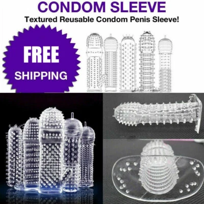 5PC Penis Extender Girth Enhancer Realistic Sleeve Sheath Large Enlarger Condom