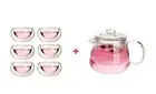 7 Pc Tea Set Penguin Style Infuser Teapot 600ml + 6 Small Double Wall Cups 50ml